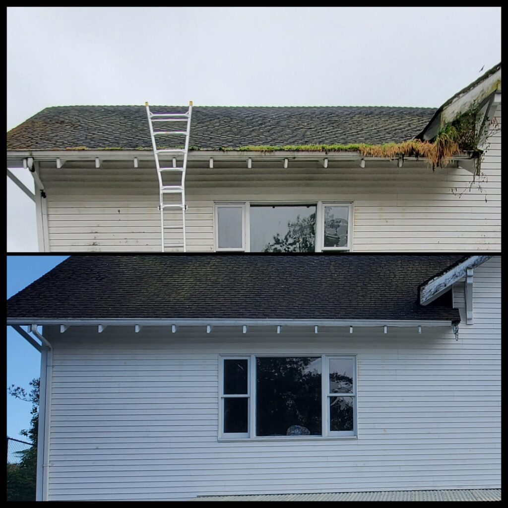 Before and after Gutter Cleaning in Kitsap County home
